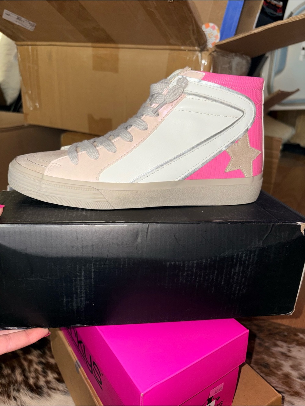 ShuShop High-Top Sneakers in Hot Pink, White and Cream